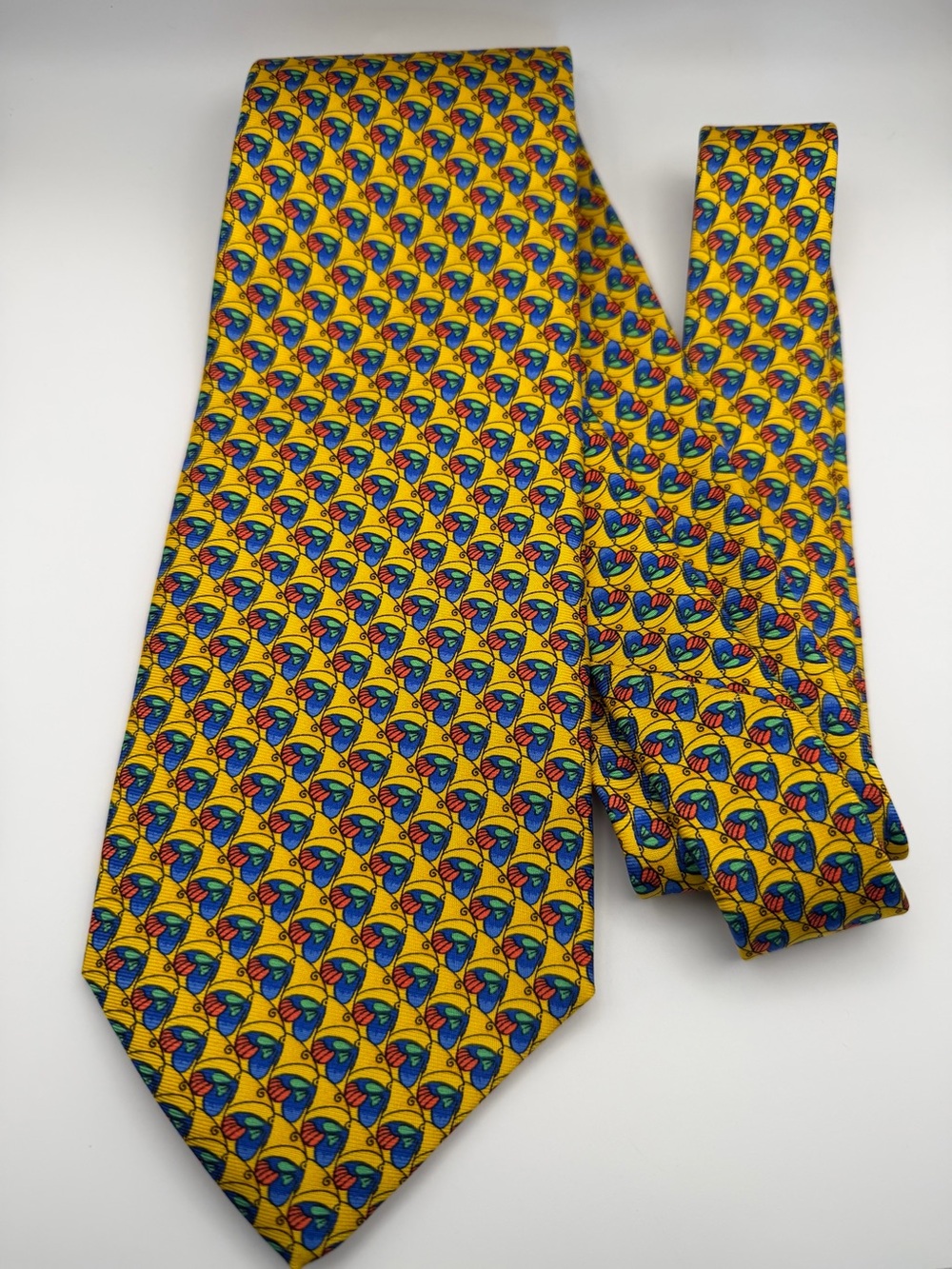 Robert Talbott 100% Silk Yellow Multicolor Geometric Tie Handmade USA